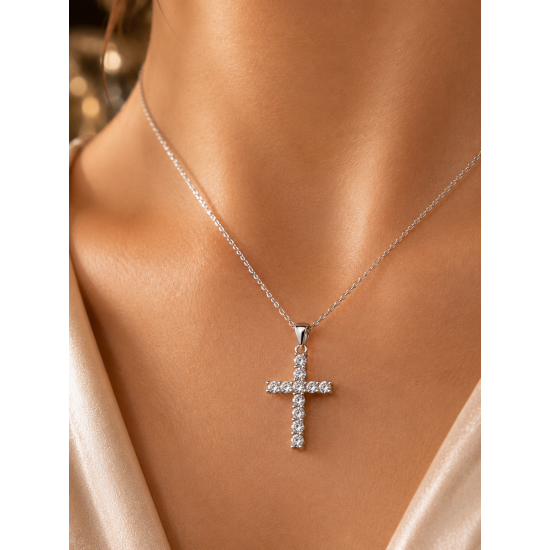 Pre Owned 9ct White Gold Diamond Cross and Chain ZC9